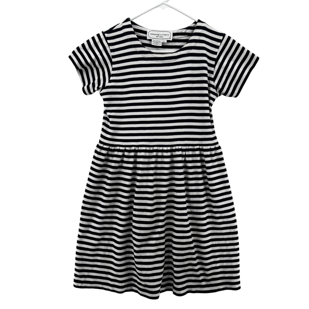 Adrienne Vittadini Dress Womens Petite Black White Striped Knit Fit Flare R614‎